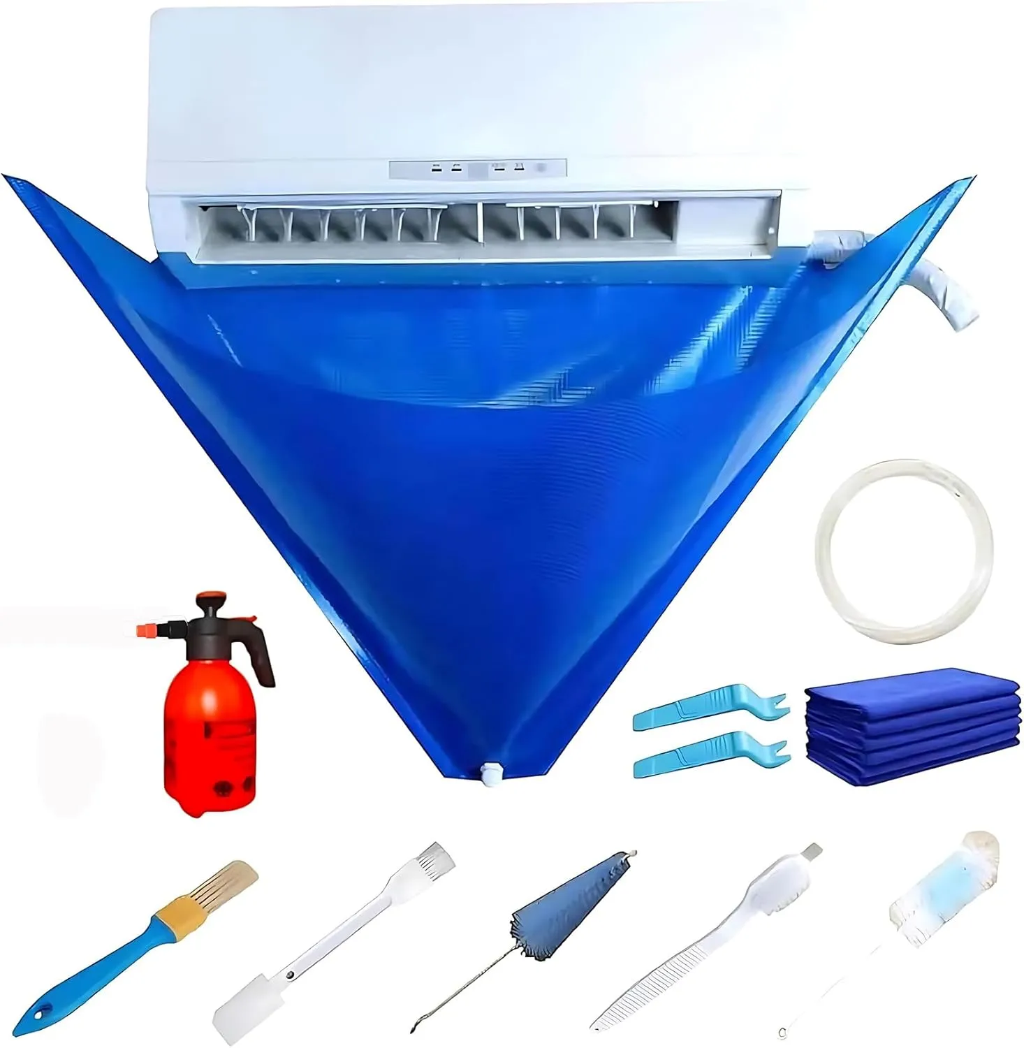 Mini Split Cleaning Kit, Air Conditioner Cleaning Kit for 37-45in Wall Mounted Air Conditioner, 12 Pcs Waterproof Minisplit Cleaning Kit with Drain Outlet Pipe, Mini Split Cleaning Bag