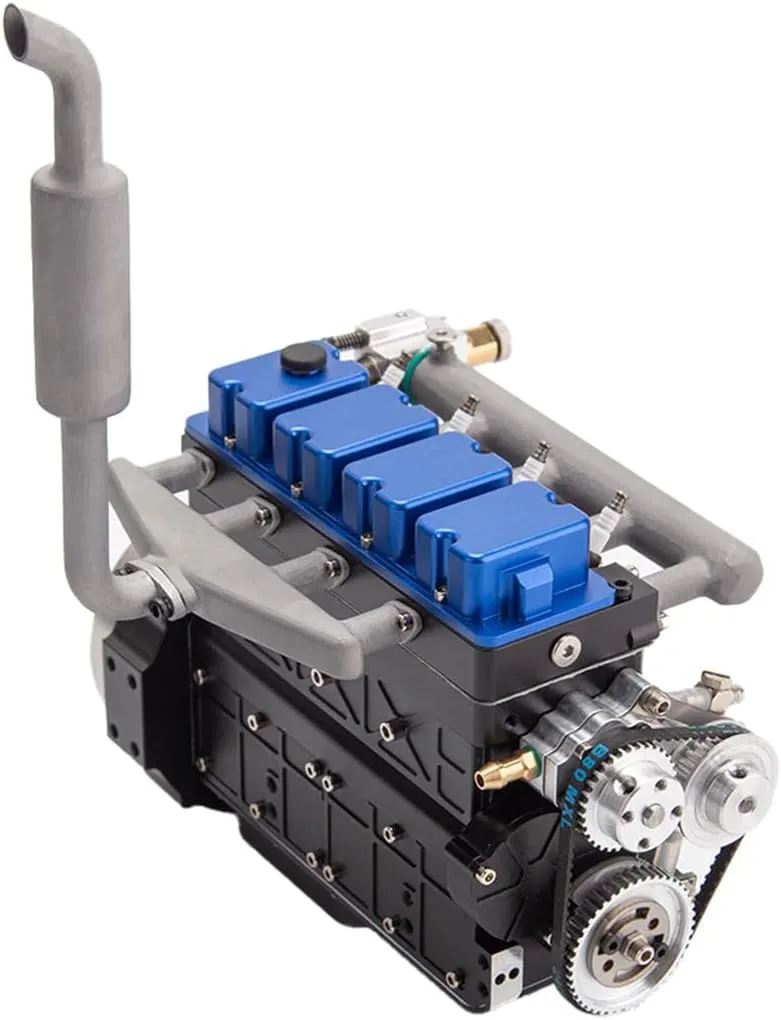 Mini V4 Engine Model Kit That Runs, L4-205-OHV 20.5cc Inline 4-Cylinder 4-Stroke Water-Cooled Internal Combustion Engine Model Kit for RC Cars, Build Your Own Metal Engine That Works
