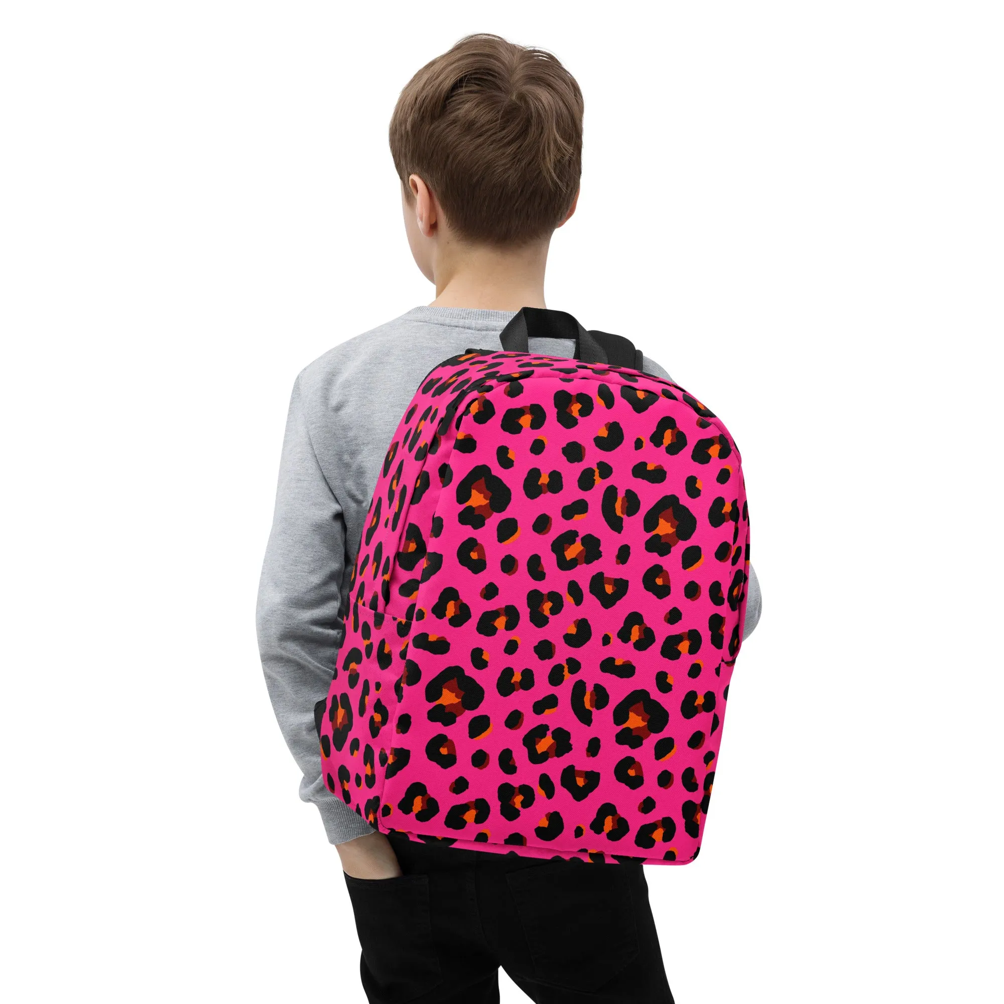 Minimalist Backpack |  Leopard Print in Pink, Orange and Black