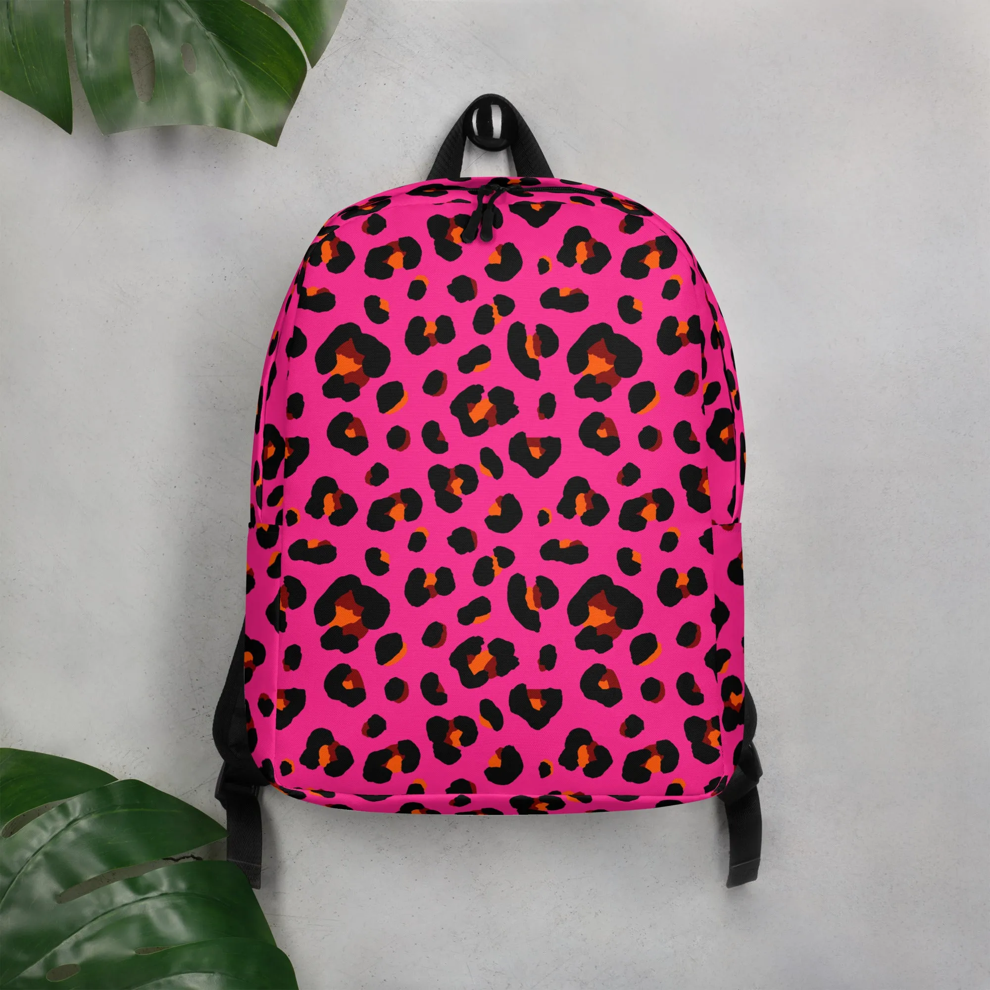 Minimalist Backpack |  Leopard Print in Pink, Orange and Black
