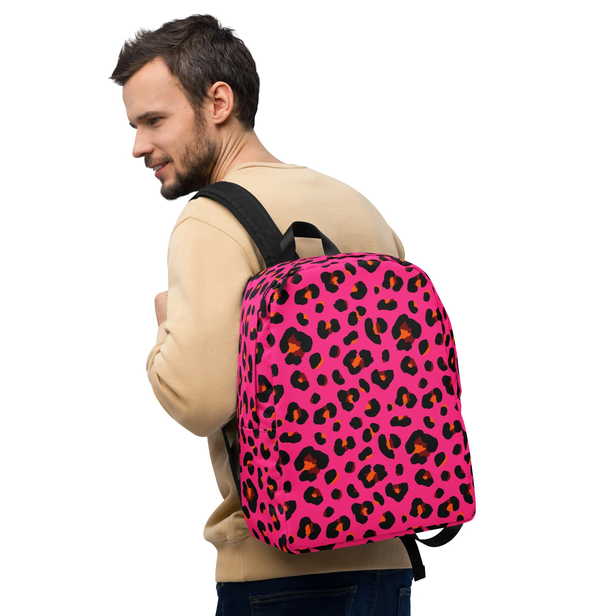 Minimalist Backpack |  Leopard Print in Pink, Orange and Black
