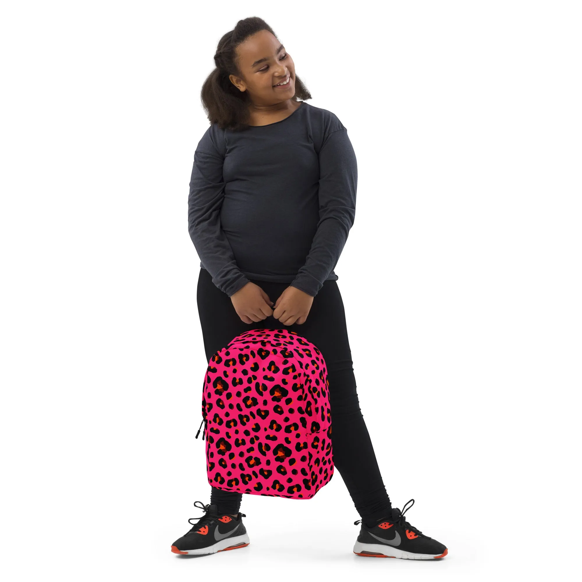 Minimalist Backpack |  Leopard Print in Pink, Orange and Black