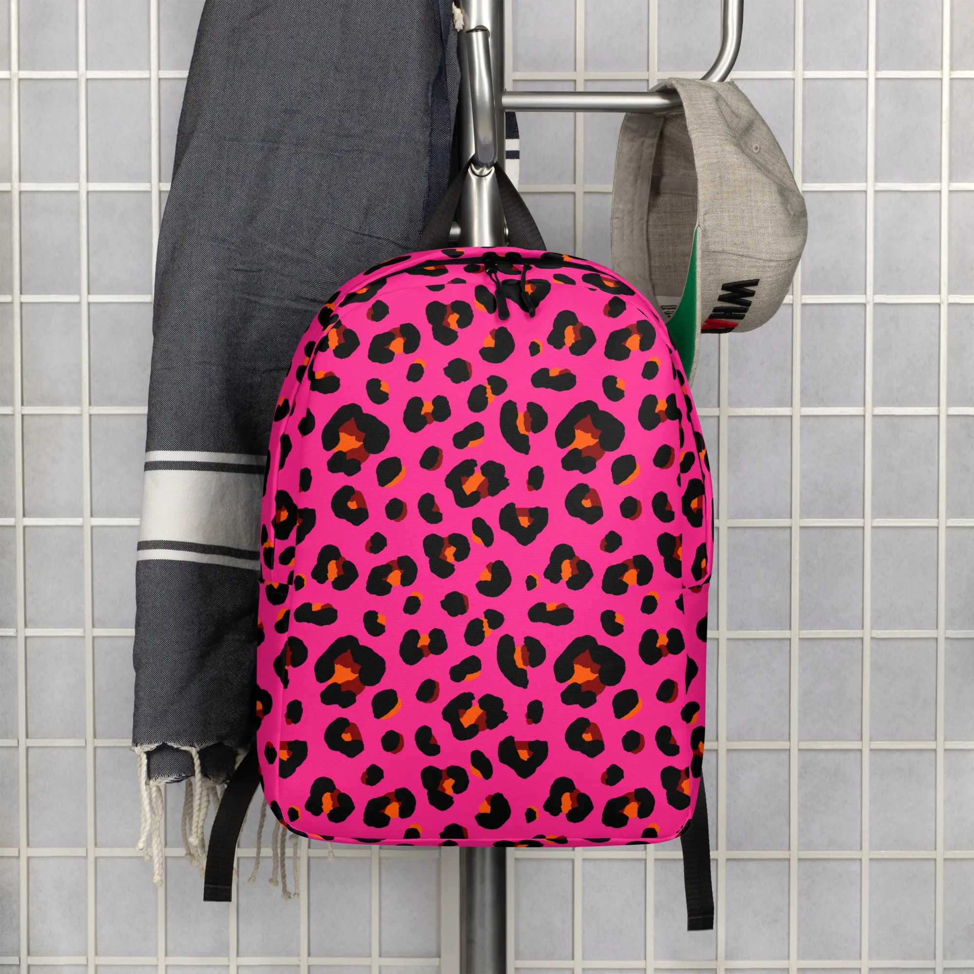 Minimalist Backpack |  Leopard Print in Pink, Orange and Black