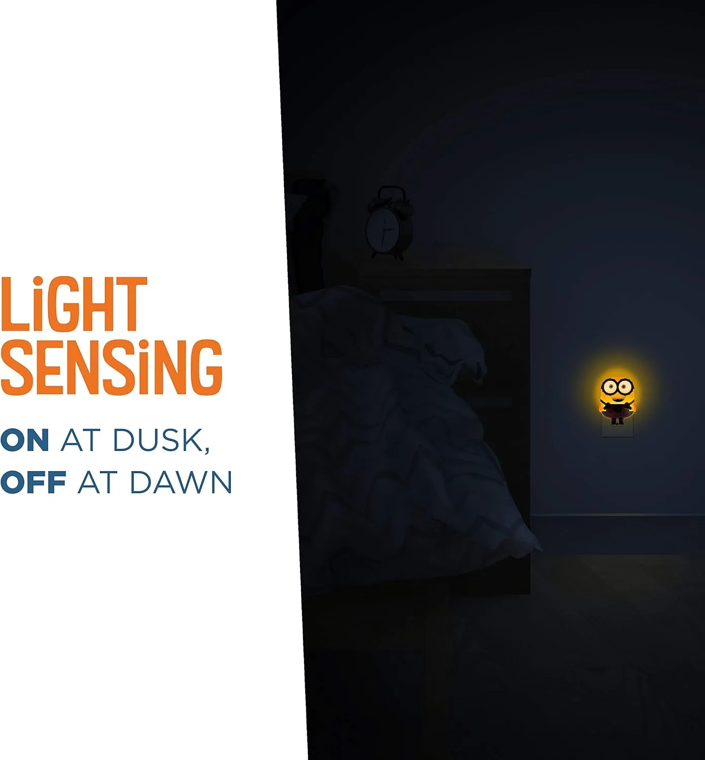 Minions: The Rise of Gru LED Night Light, Plug-in, Dusk to Dawn, UL-Listed, Yellow Glow, Despicable Me, Bob, Ideal for Kids Bedroom, Nursery, Bathroom, 43742