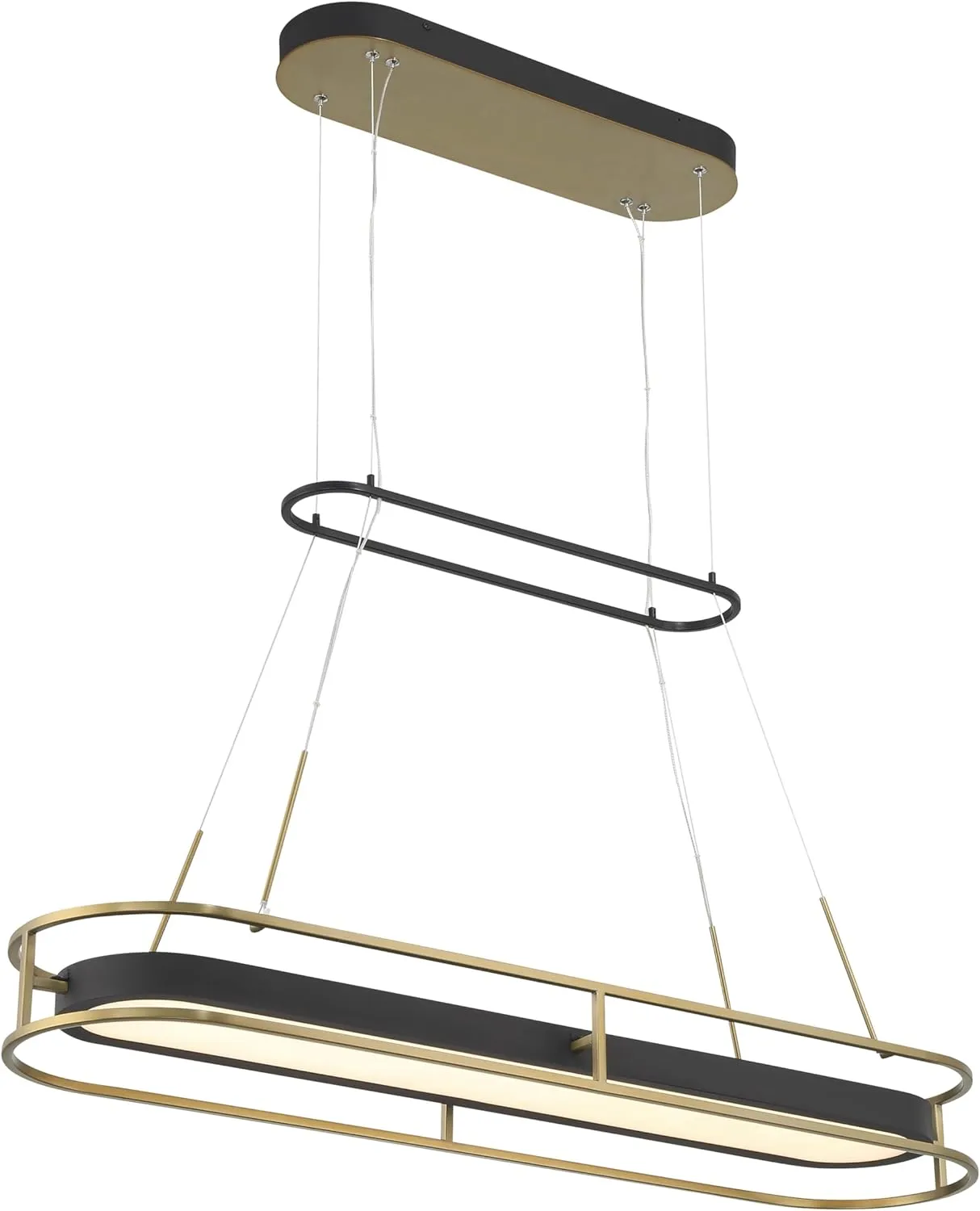 Minka Lavery 5088-781-L Levitation White Faux Alabaster LED Island Light, 1-Light 60 Watt, 21" H x 40" L, Soft Brass and Sand Coal