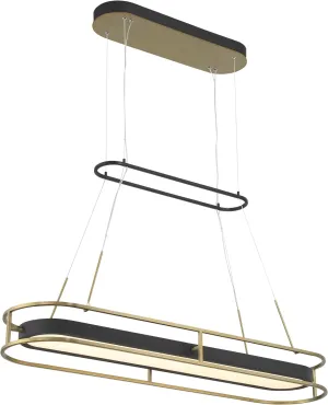 Minka Lavery 5088-781-L Levitation White Faux Alabaster LED Island Light, 1-Light 60 Watt, 21" H x 40" L, Soft Brass and Sand Coal