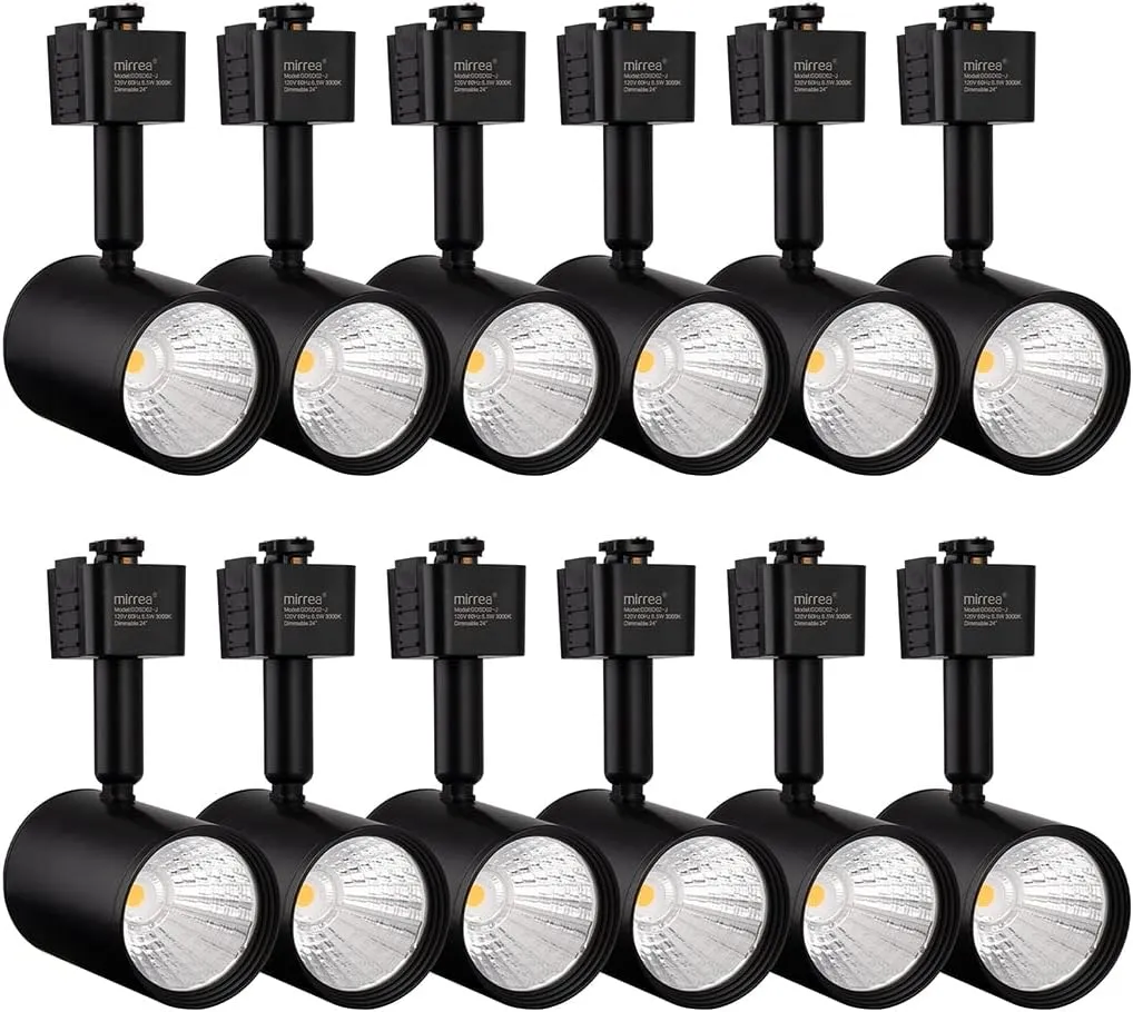 mirrea LED Track Lighting Heads Compatible with Single Circuit J Type Rail Ceiling Spotlight for Accent Task Wall Art Exhibition Lighting 6.5W 3000K Warm White 24° Black Painted Pack of 12