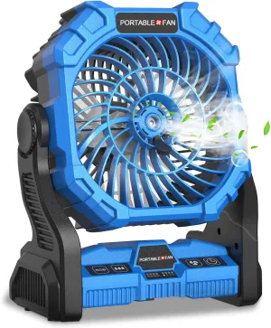 Misting Fan Portable, Camping Fan with 20000mAh Battery, 8-18H Runtime, 250mL Water Tank, RGB LED Lights, USB Output & Hanging Hook for Outdoor Indoor Cooling (Blue)