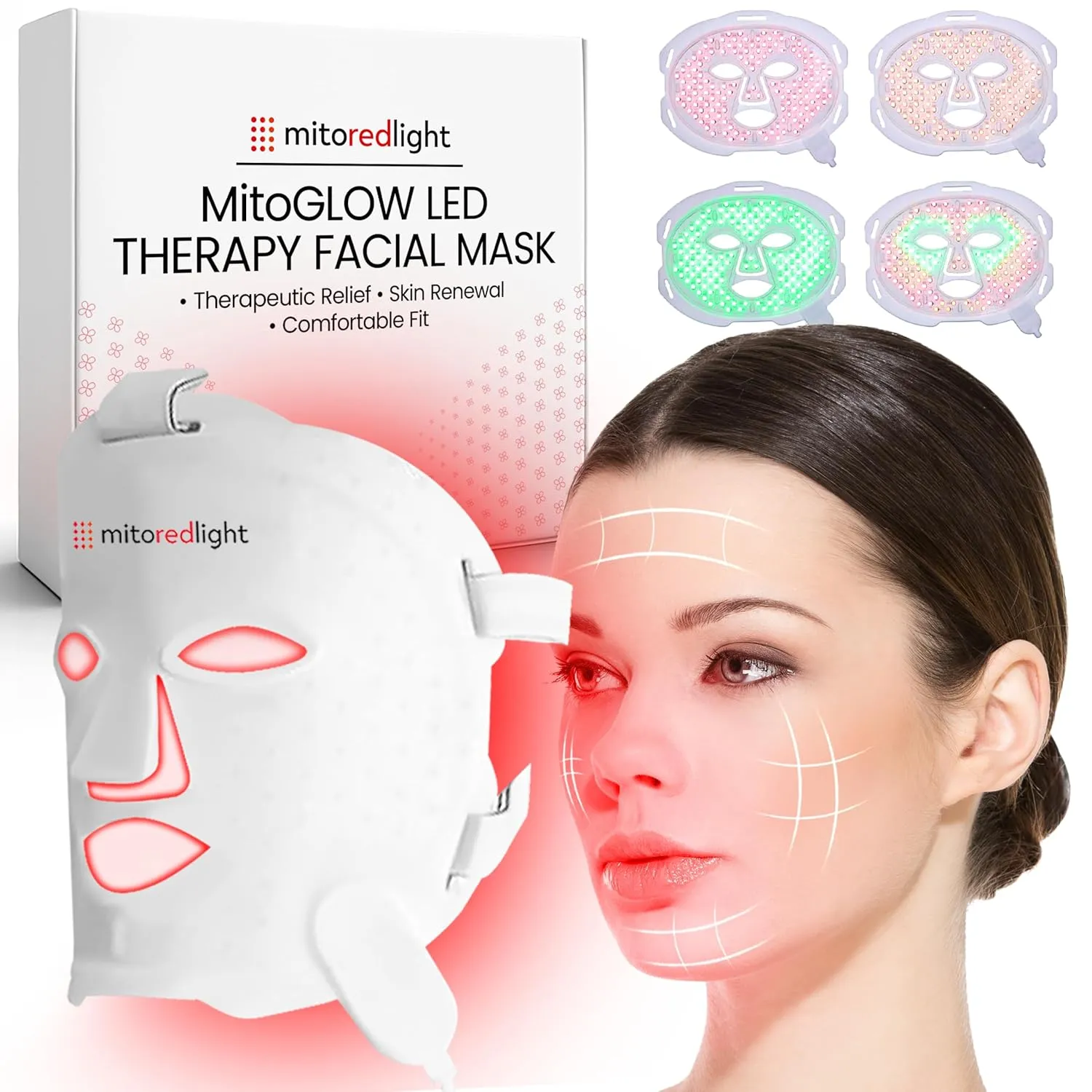 Mito Red Light - MitoGLOW Red Light Therapy Mask - Red Light Therapy for Face and Neck - Rechargeable and Portable Red Light Mask - LED Face Mask Light Therapy for Glowing Skin