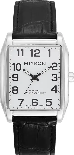 Miykon Vintage Watches for Men - Tank Square Analog Watch with Genuine Leather Wrist Strap for Classic Dress - Ion Polished, Scratch Resistant Glass, Japanese Quartz, Waterproof to 100ft