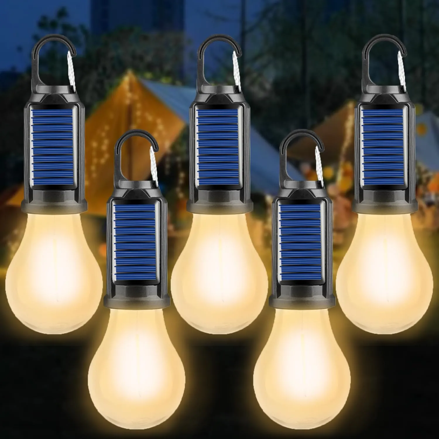 MODOAO Solar LED Camping Light, Rechargeable and Waterproof Outdoor Tent Light, Emergency Bulb Light with Clip Hook, Suitable for Camping, Gatherings, and Barbecues