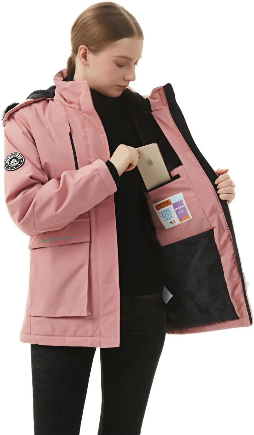 MOERDENG Women's Waterproof Winter Snow Coat Windproof Ski Jacket Hooded Snowboarding Jackets