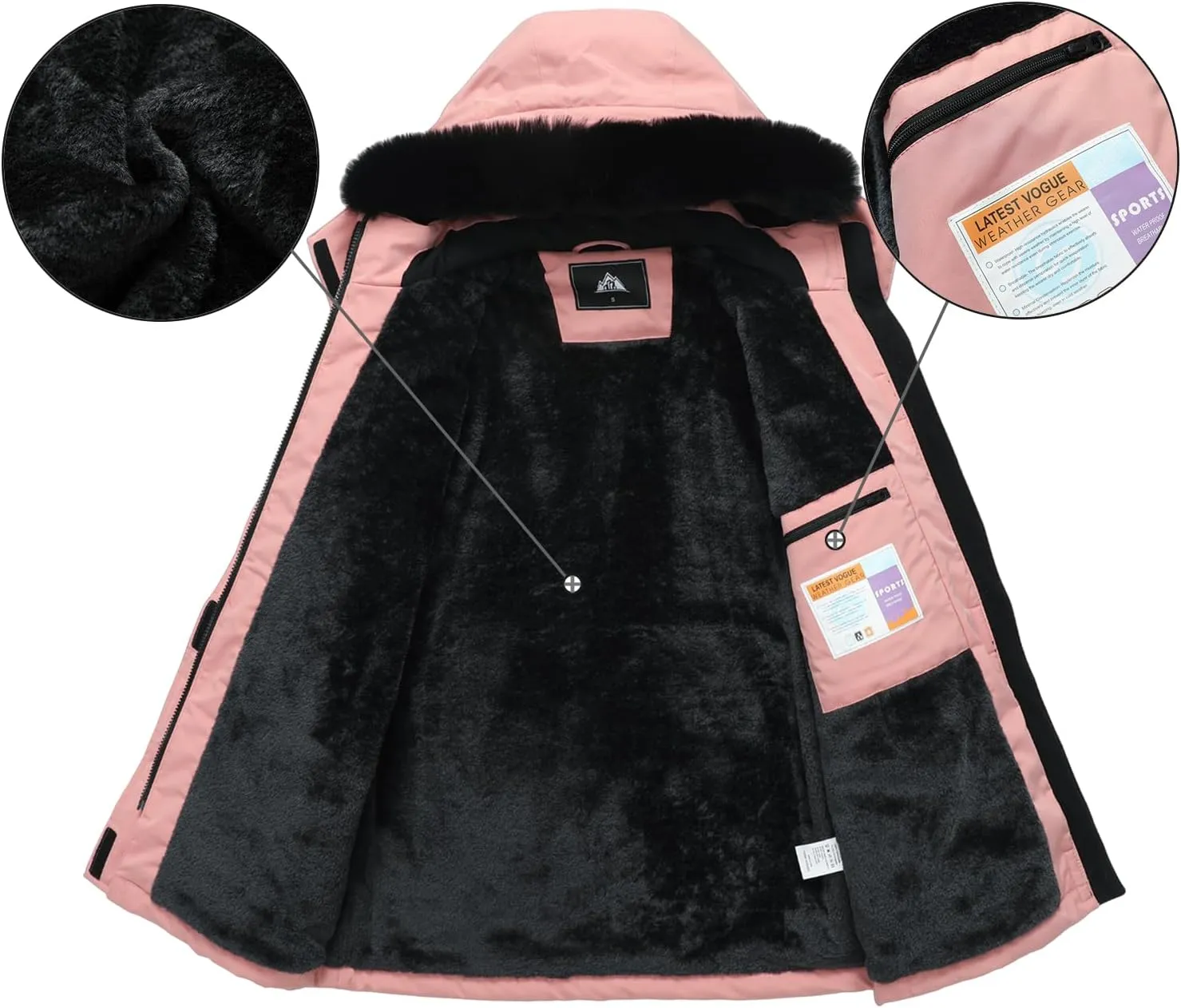 MOERDENG Women's Waterproof Winter Snow Coat Windproof Ski Jacket Hooded Snowboarding Jackets