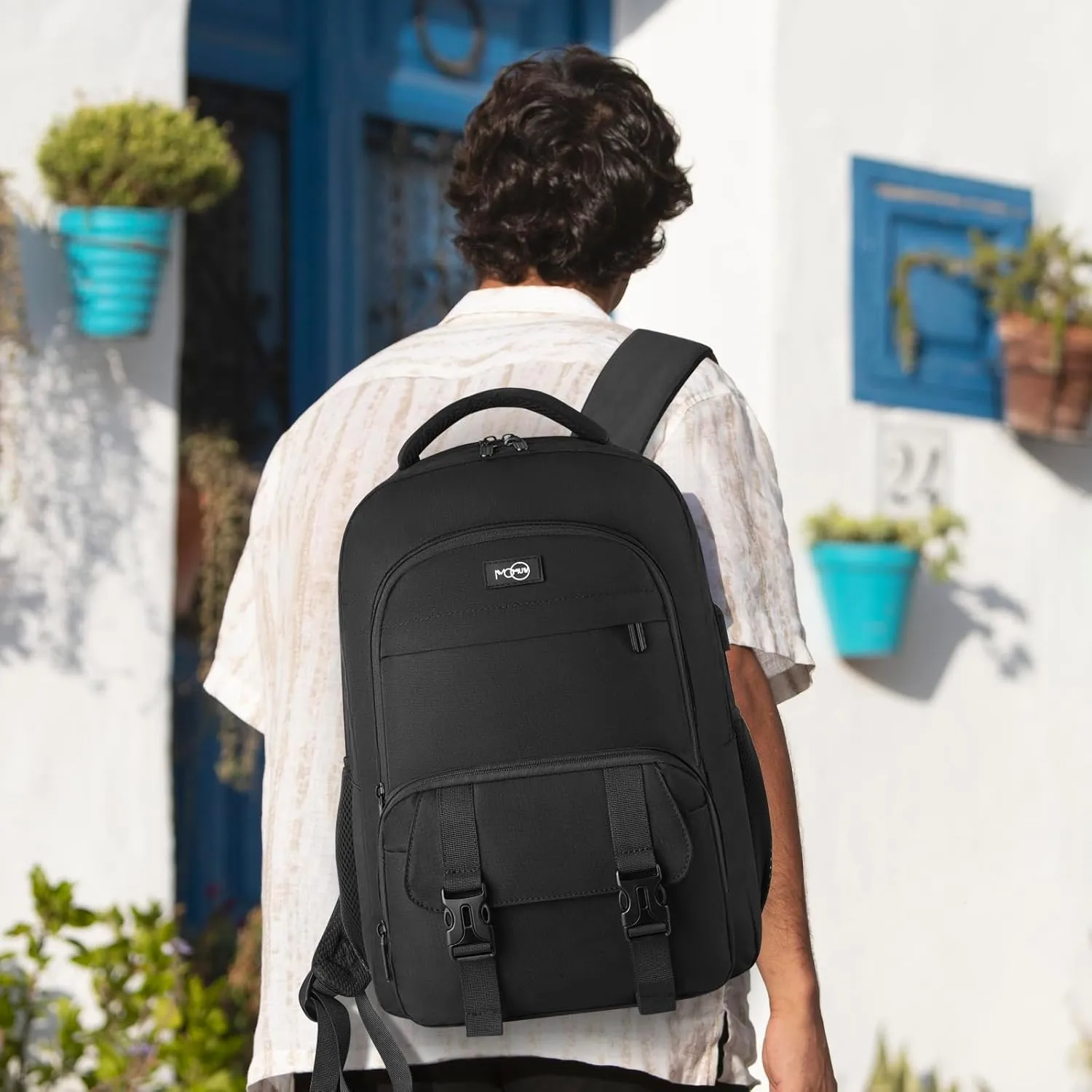 MOMUVO School Backpack for Teens Boys and Girls,15.6 Inch Laptop Backpack Unisex Bookbag with USB Charging Port Water-Resistant Schoolbag Casual Daypack-Black
