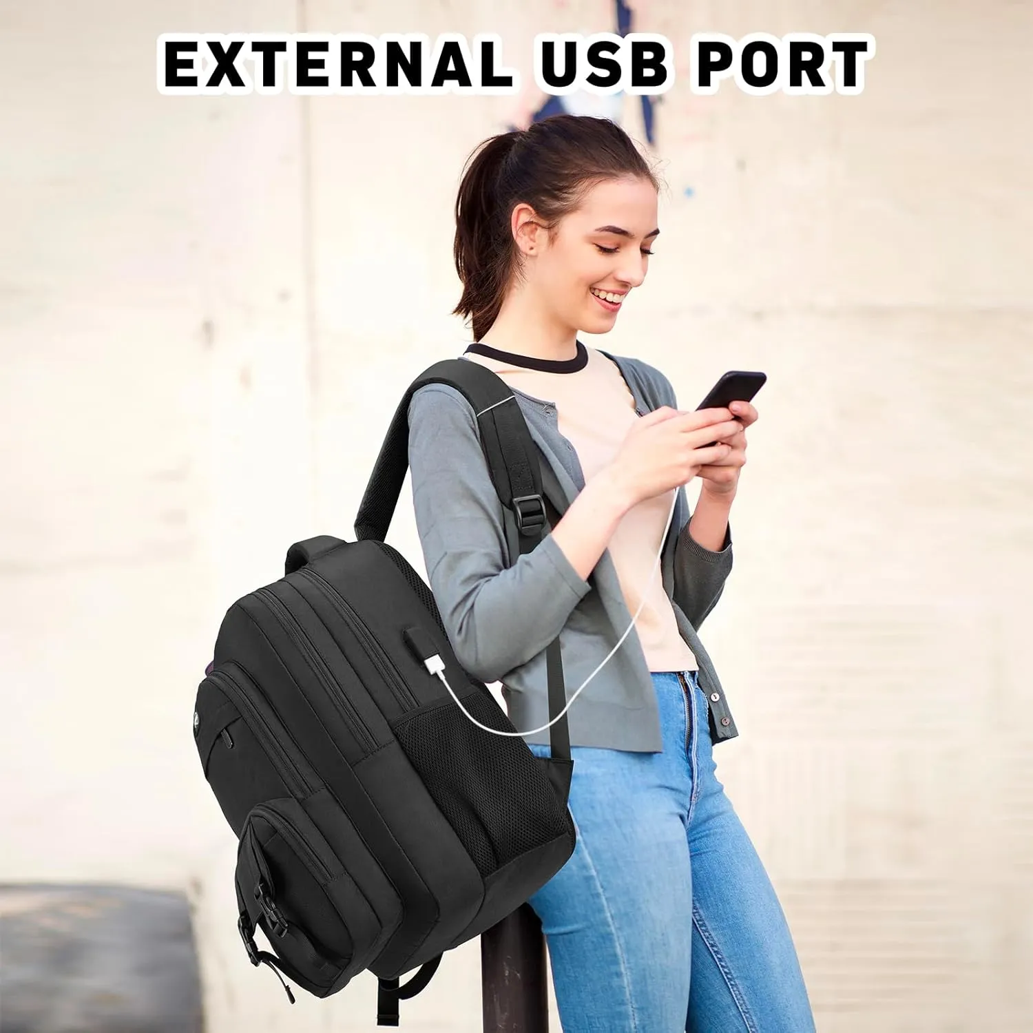 MOMUVO School Backpack for Teens Boys and Girls,15.6 Inch Laptop Backpack Unisex Bookbag with USB Charging Port Water-Resistant Schoolbag Casual Daypack-Black