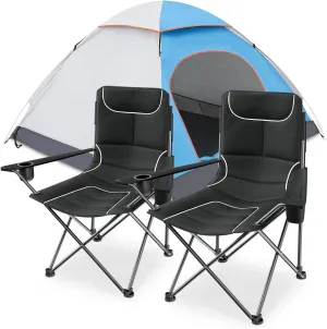 MoNiBloom Camping Chair Set of 2 Compact Backpacking Adjustable Height Folding Chair and 2 Person Tent for Camping with Skylight, 4 Season Ultralight Backpacking Tent Easy Setup Tents for Outdoor