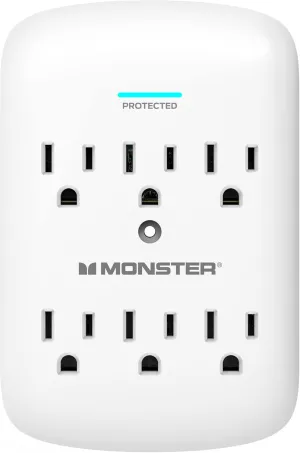 Monster Wall Tap Plug 6-Outlet Extender with Outlet Surge Protector for Home, Travel, Office, Home Appliances, Computers, and Smart Phone Devices – 300J and ETL Listed