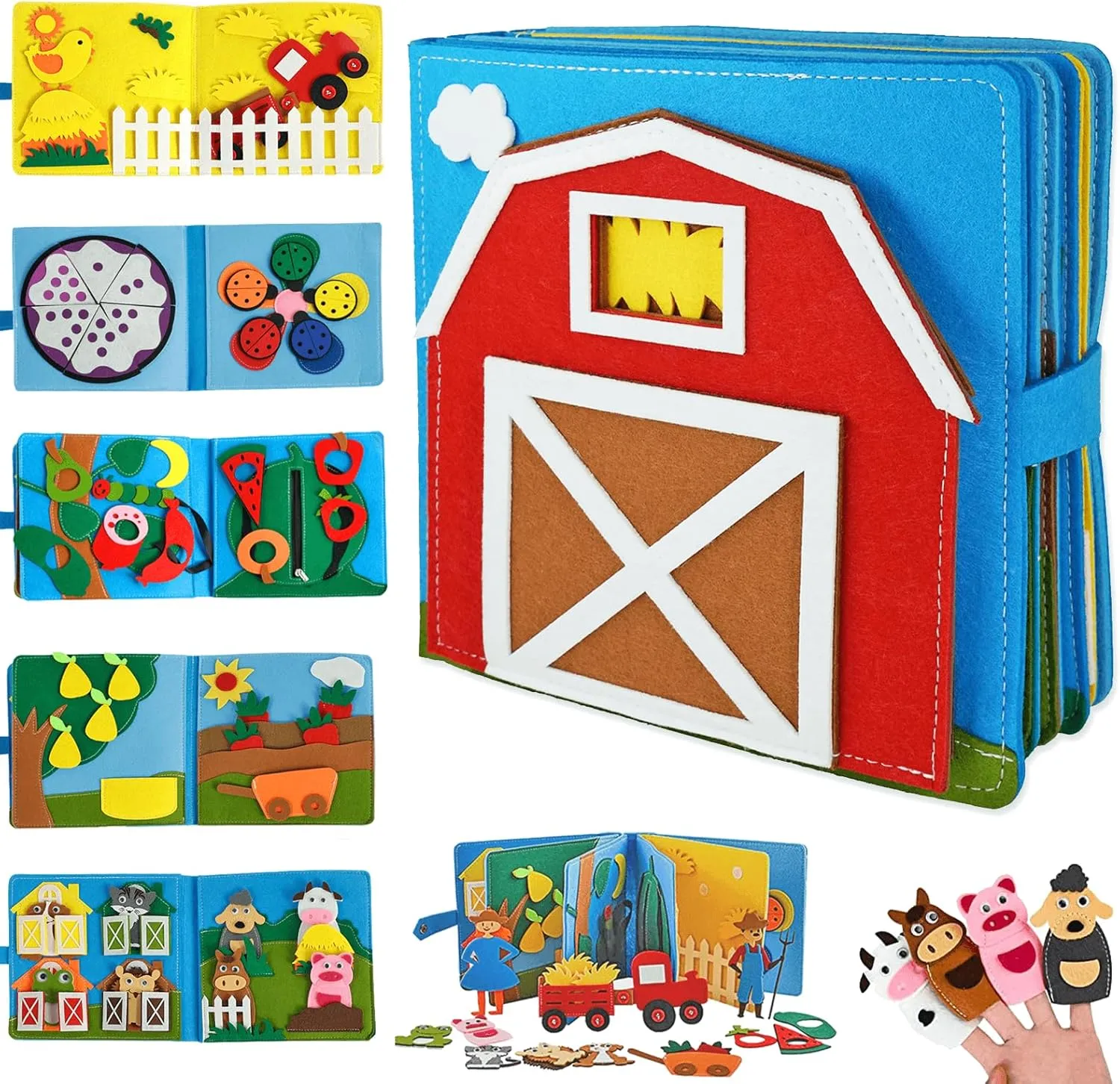 Montessori Busy Book for Toddlers 3 , 3D Felt Quiet Book for Baby, Autism Sensory Book, Develops Fine Motor Skills Preschool Learning Activities Educational Sensory Toy Travel Toys for Kids Gift