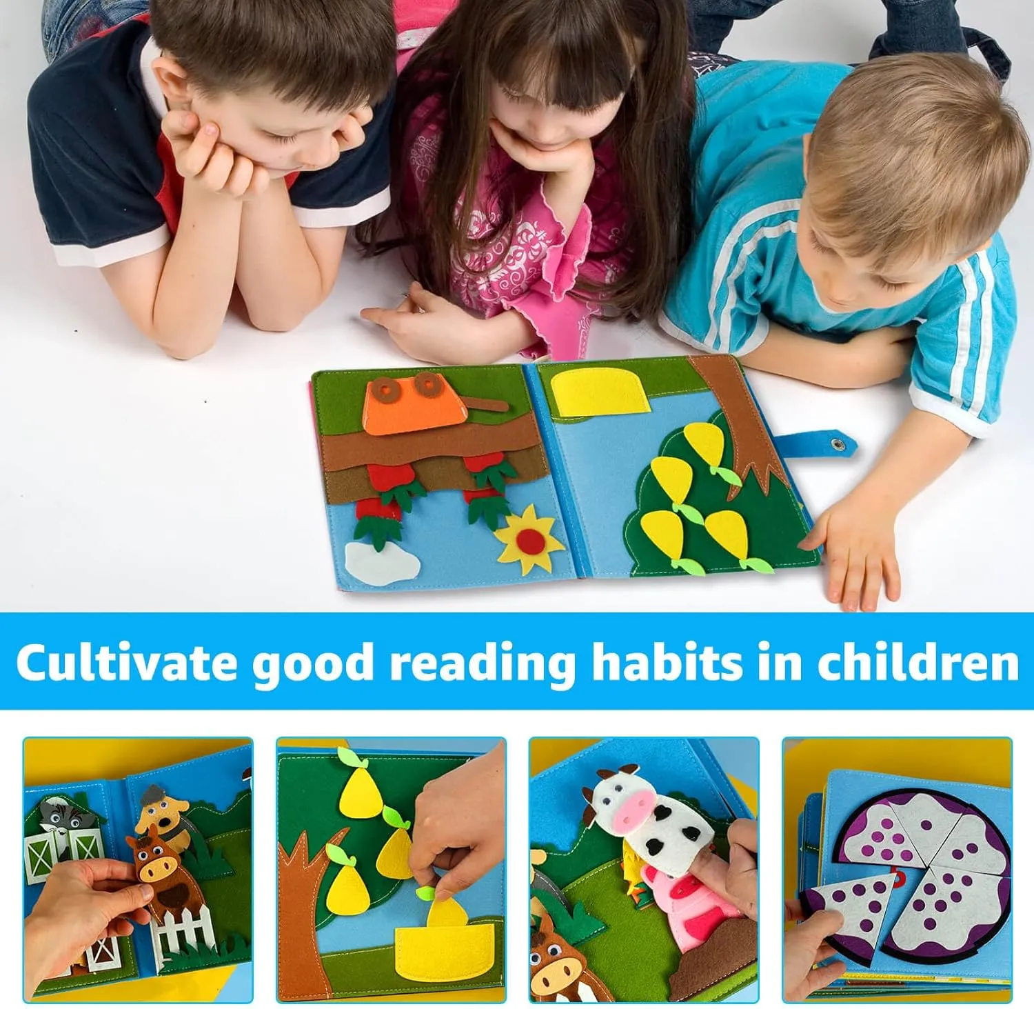 Montessori Busy Book for Toddlers 3 , 3D Felt Quiet Book for Baby, Autism Sensory Book, Develops Fine Motor Skills Preschool Learning Activities Educational Sensory Toy Travel Toys for Kids Gift