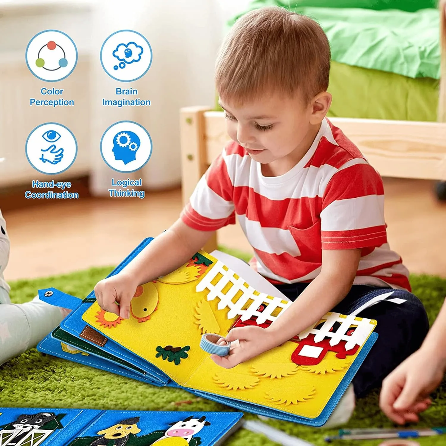 Montessori Busy Book for Toddlers 3 , 3D Felt Quiet Book for Baby, Autism Sensory Book, Develops Fine Motor Skills Preschool Learning Activities Educational Sensory Toy Travel Toys for Kids Gift