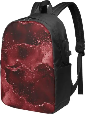Moody Crimson Agate Dark Blood Red Jewel Tone Ergonomic Travel Laptop Backpack - Fashionable Usb Charging Men'S And Women'S Backpack, Work Gift, Leisure Day Bag
