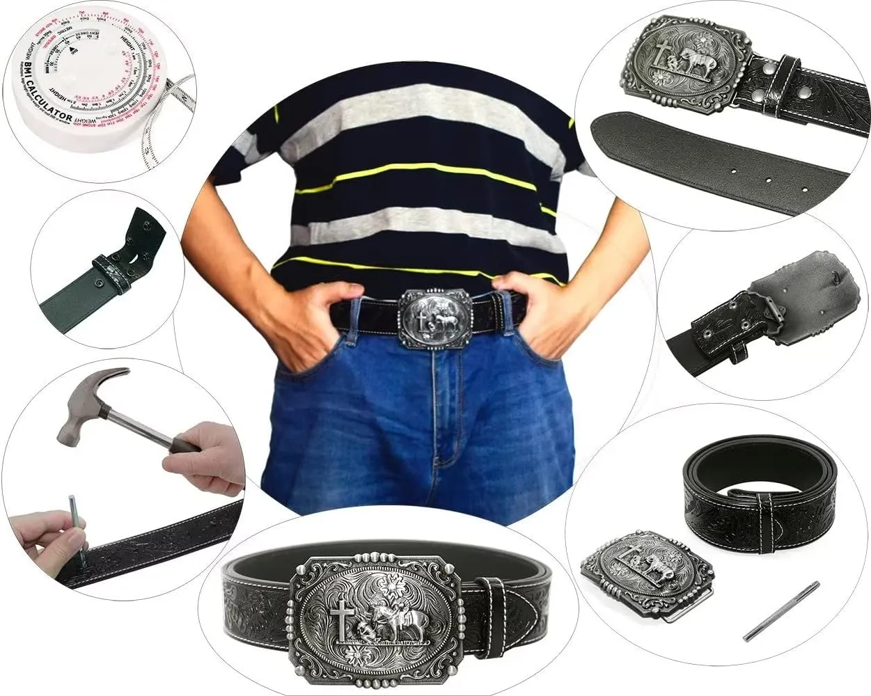 Moranse Belts With Religion Cross Cowboy Kneeling Prayer Buckle,Genuine Cow Leather,Classic and Retro Pattern Fashion Designs