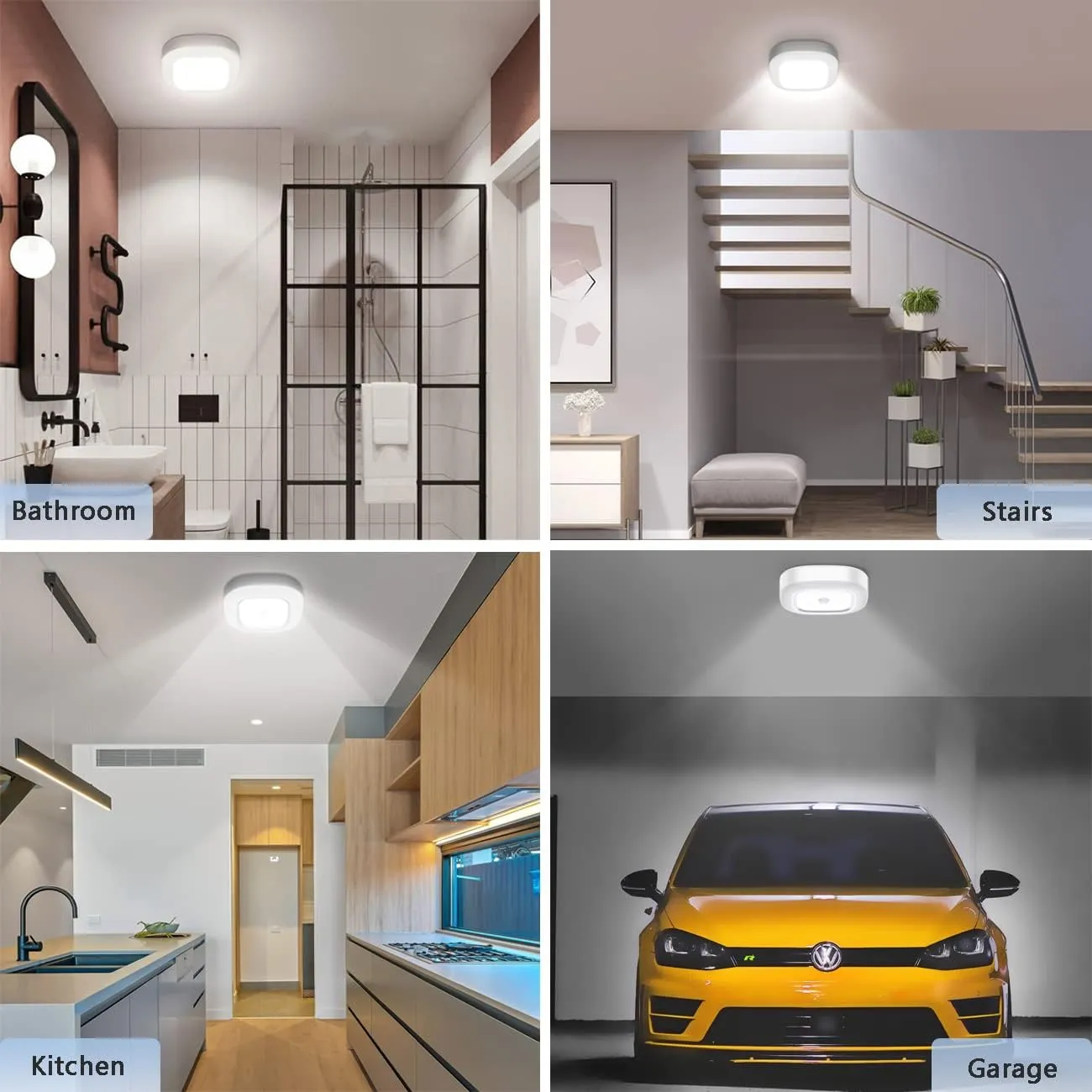 Motion Sensor Ceiling Light Battery Operated, Wireless Motion Activated LED Light 300LM White Indoor Lights for Closet Cordless Stair Hallway Bedroom Pantry Shed Shower Light