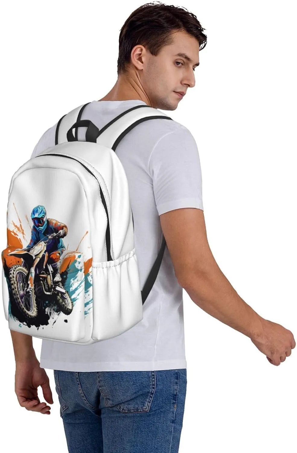 Motocross Dirt Bike Racing Flying Jump Backpack Casual Laptop Backpack Large Capacity Double Shoulder Bag Travel Daypack For Women Men