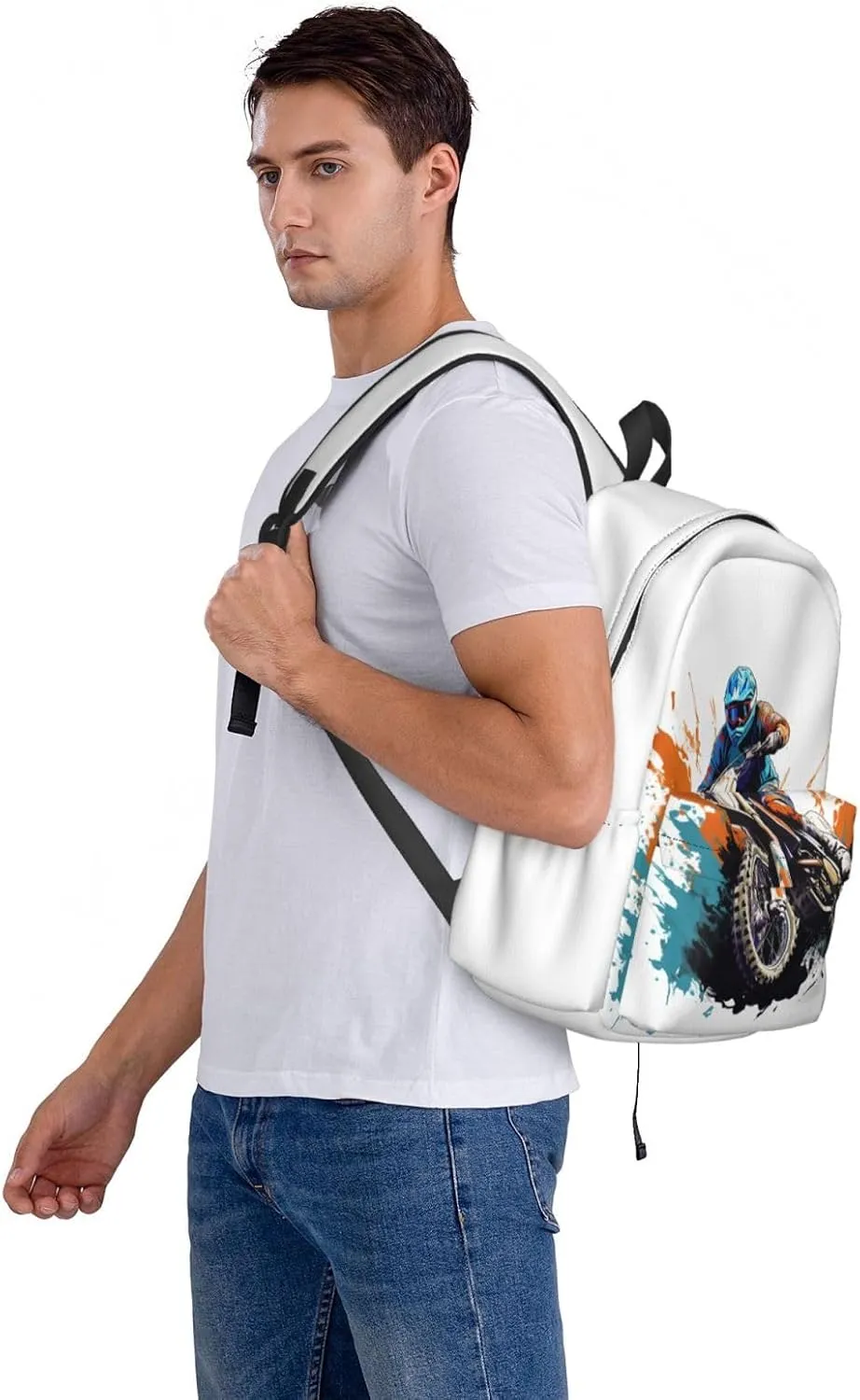 Motocross Dirt Bike Racing Flying Jump Backpack Casual Laptop Backpack Large Capacity Double Shoulder Bag Travel Daypack For Women Men