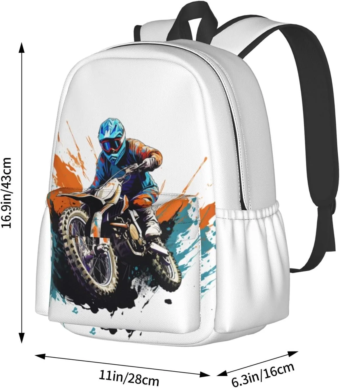 Motocross Dirt Bike Racing Flying Jump Backpack Casual Laptop Backpack Large Capacity Double Shoulder Bag Travel Daypack For Women Men