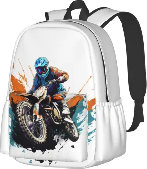 Motocross Dirt Bike Racing Flying Jump Backpack Casual Laptop Backpack Large Capacity Double Shoulder Bag Travel Daypack For Women Men
