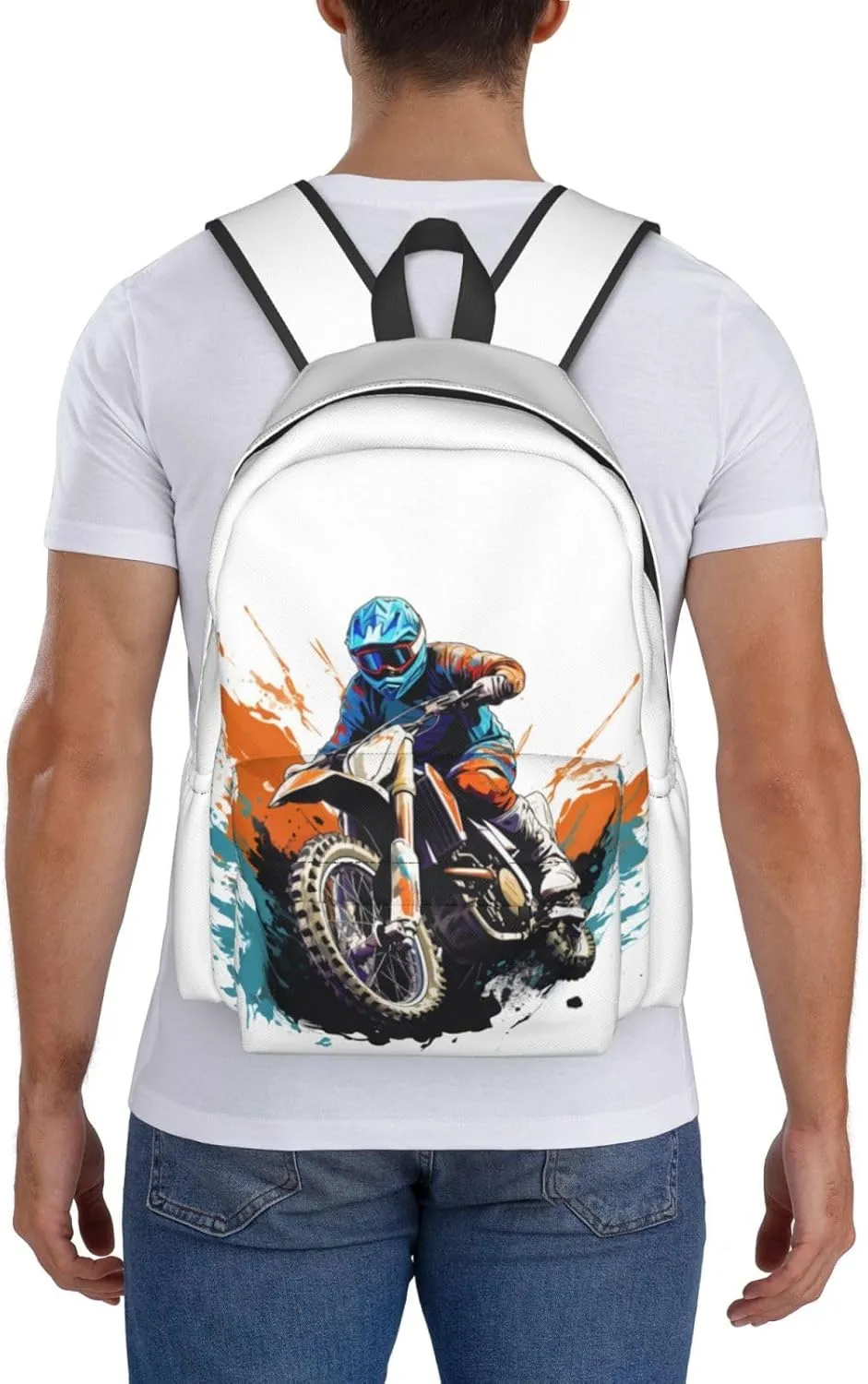 Motocross Dirt Bike Racing Flying Jump Backpack Casual Laptop Backpack Large Capacity Double Shoulder Bag Travel Daypack For Women Men