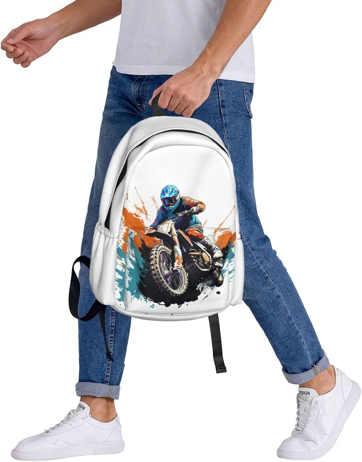 Motocross Dirt Bike Racing Flying Jump Backpack Casual Laptop Backpack Large Capacity Double Shoulder Bag Travel Daypack For Women Men