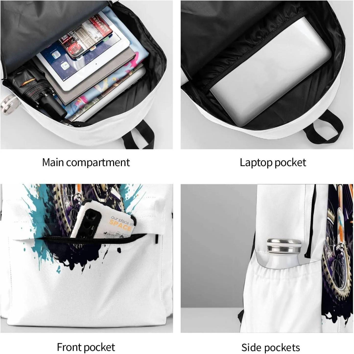 Motocross Dirt Bike Racing Flying Jump Backpack Casual Laptop Backpack Large Capacity Double Shoulder Bag Travel Daypack For Women Men