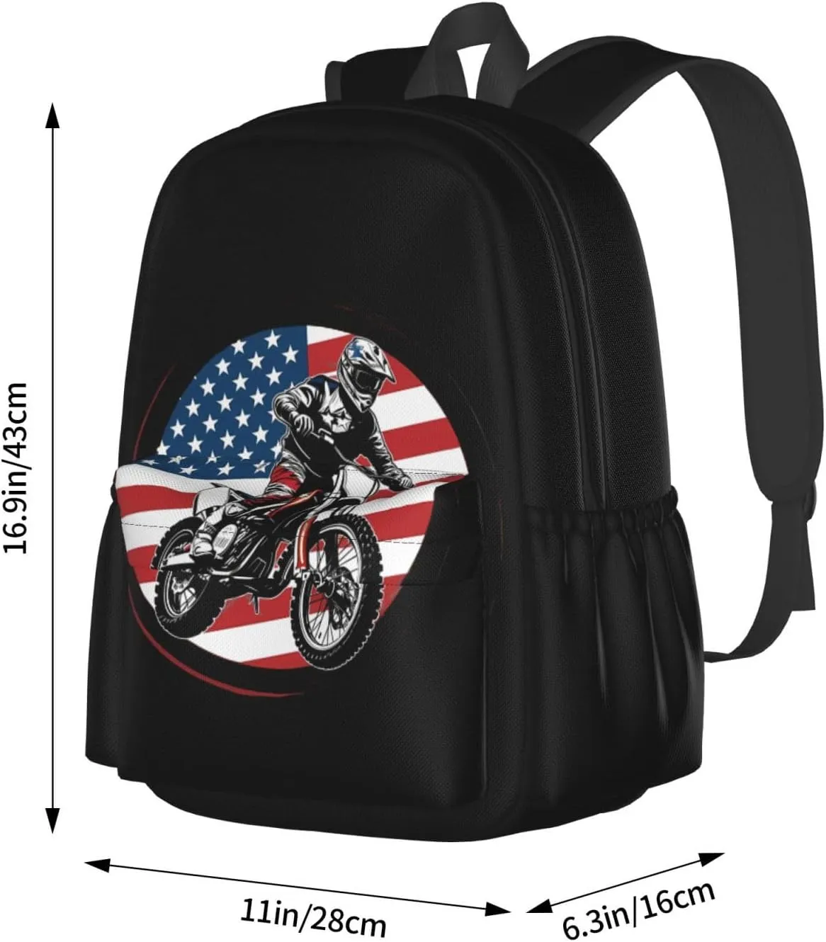 Motocross Enduro Motorbike America Flag Backpack Casual Laptop Backpack Large Capacity Double Shoulder Bag Travel Daypack For Women Men