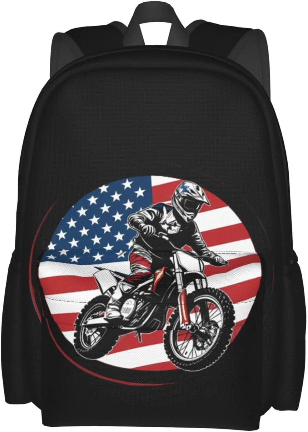 Motocross Enduro Motorbike America Flag Backpack Casual Laptop Backpack Large Capacity Double Shoulder Bag Travel Daypack For Women Men