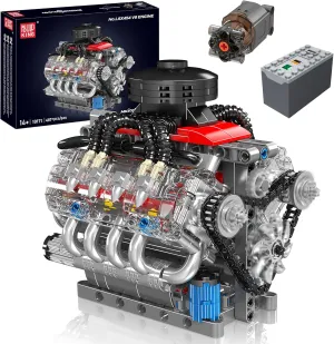 Mould King 10171 V8 Engine Building Blocks Sets, V8 Engine Model kit That Run, Build Your Own STEM Model Engine, 8-Cylinder Car Engine Building Engineering Toys for Kids/Adults Collections(487 PCS)
