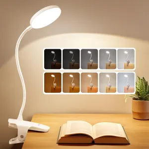 Mubarek Desk Light,3600mAh Battery Operated Light,5 Brightness 5 Color Clip on Reading Lamp,400LM 36 LED Desk Lamp with Clamp,Rechargeable Lamps Cordless Lamps, Reading Lights for Books in Bed,Table