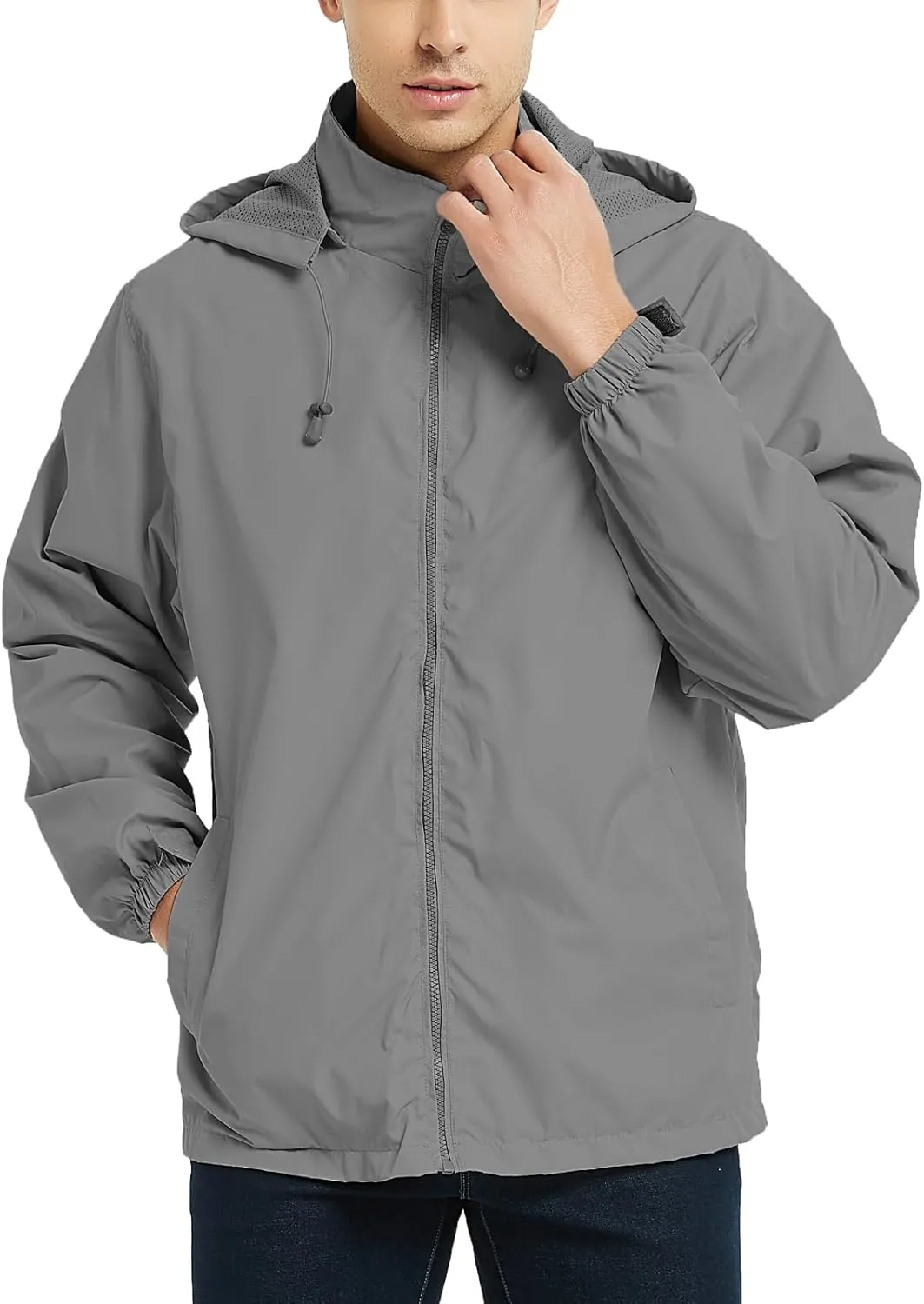 Mywu Mens Windbreaker Jackets Lightweight Rain Jacket Waterproof Raincoat with Hood Outdoor Running Hiking Cycling