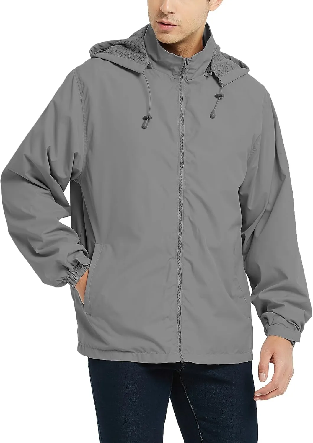 Mywu Mens Windbreaker Jackets Lightweight Rain Jacket Waterproof Raincoat with Hood Outdoor Running Hiking Cycling