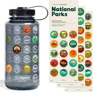 National Parks Plastic Water Bottle with Waterproof Stickers Kit, Light Weight and Wide Mouth Lid 32oz