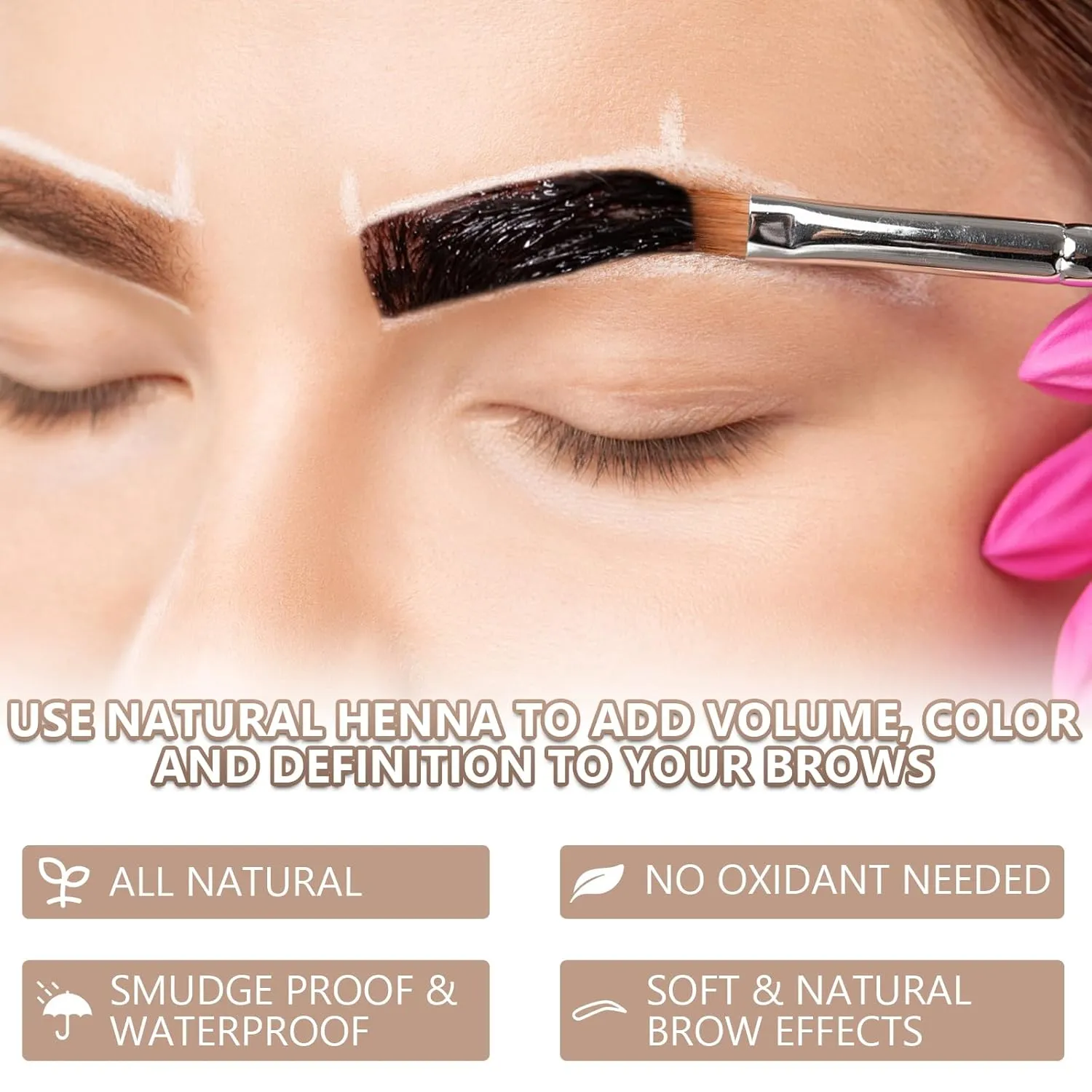 Natural Henna Hair Kit - Henna Powder with Rose Water & Brow Stain Remover, No Ammonia, No Lead, Professional Henna Kit for Salon & Home Use (Brown)
