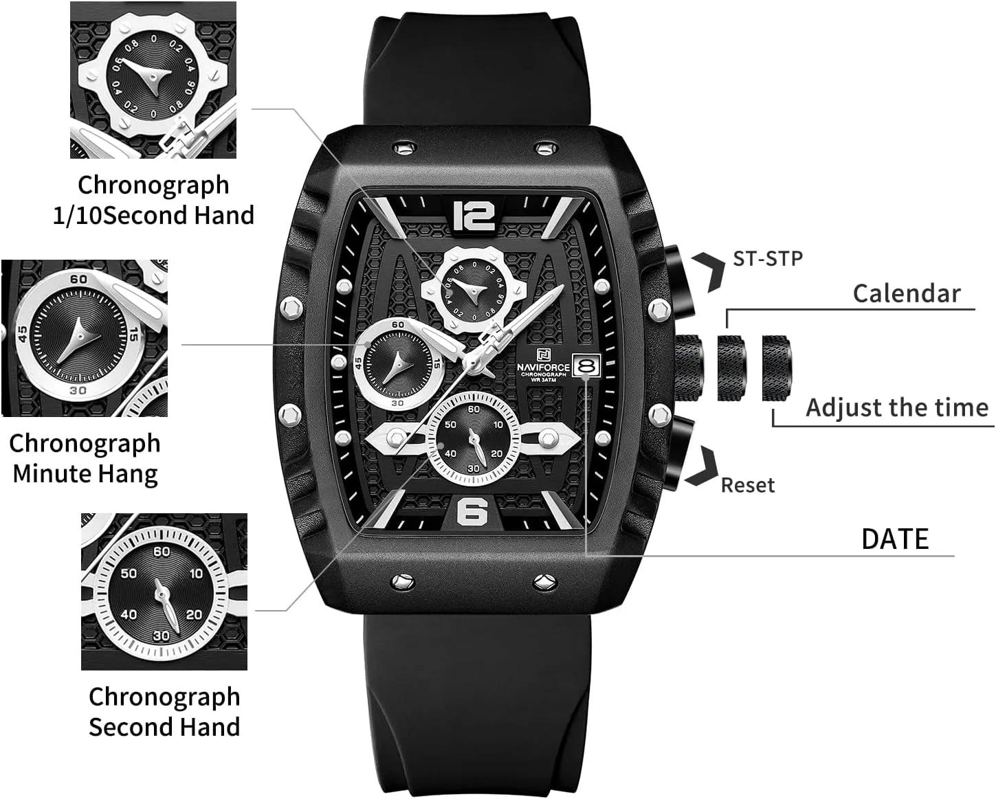 NAVIFORCE Men Quartz Watch Auto Date Week Business Dress Analog Wrist Watches