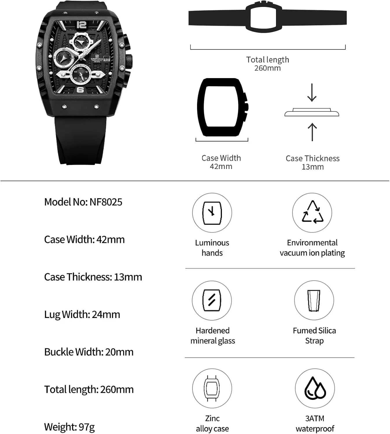 NAVIFORCE Men Quartz Watch Auto Date Week Business Dress Analog Wrist Watches