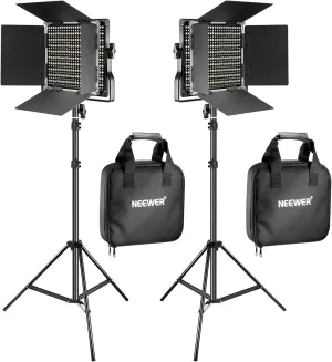 NEEWER 2 Pack Bi Color 660 LED Video Light and Stand Kit: (2) 3200-5600K CRI 96  Dimmable Light with U Bracket and Barndoor, (2) 75 inches Light Stand for Studio Photography, Video Recording (Black)