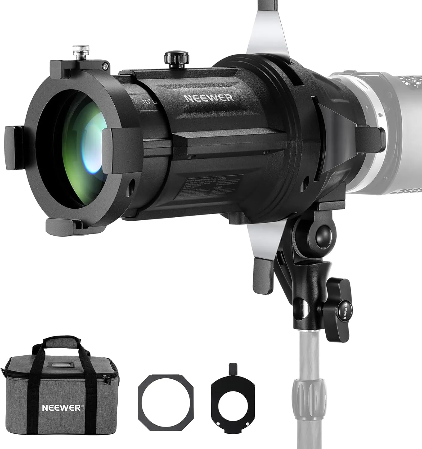 NEEWER 20 Spotlight Snoot for NEEWER Mount, Conical Snoot with Bag, Projection Lens, Adjustable Focus, 16 Gobos, 5 Color Gels - LS-48