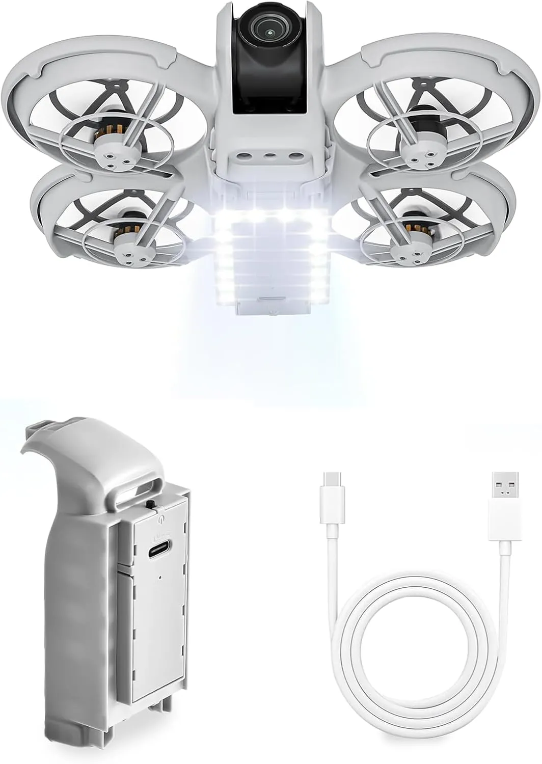 Neo Night Light Landing Gear - Battery Protector for DJI Neo Accessories LED Light Landing Legs Battery Protectors 2 in 1 Kit，Rechargeable LED Night Flying Lights