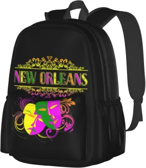 New Orleans Mardi Gras Mask Backpack Casual Laptop Backpack Large Capacity Double Shoulder Bag Travel Daypack For Women Men