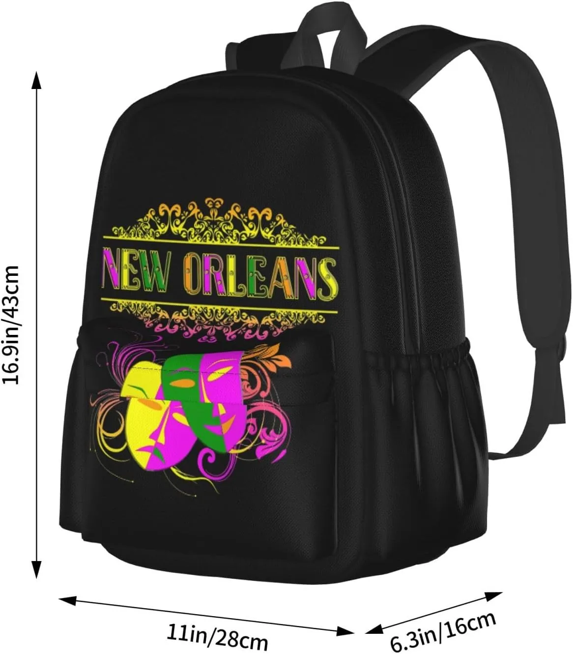 New Orleans Mardi Gras Mask Backpack Casual Laptop Backpack Large Capacity Double Shoulder Bag Travel Daypack For Women Men