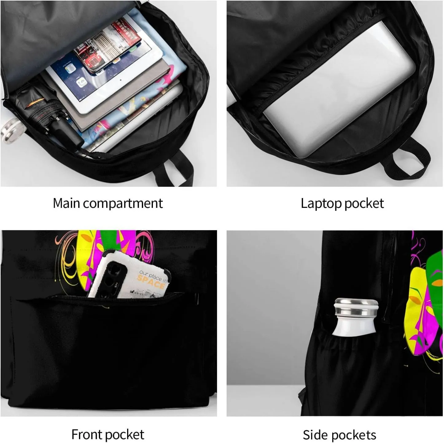 New Orleans Mardi Gras Mask Backpack Casual Laptop Backpack Large Capacity Double Shoulder Bag Travel Daypack For Women Men